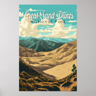 Nationalpark Great Sand Dunes - Illustration Retro Poster