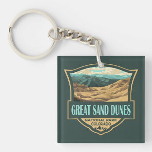 Nationalpark Great Sand Dunes - Illustration Retro Schlüsselanhänger