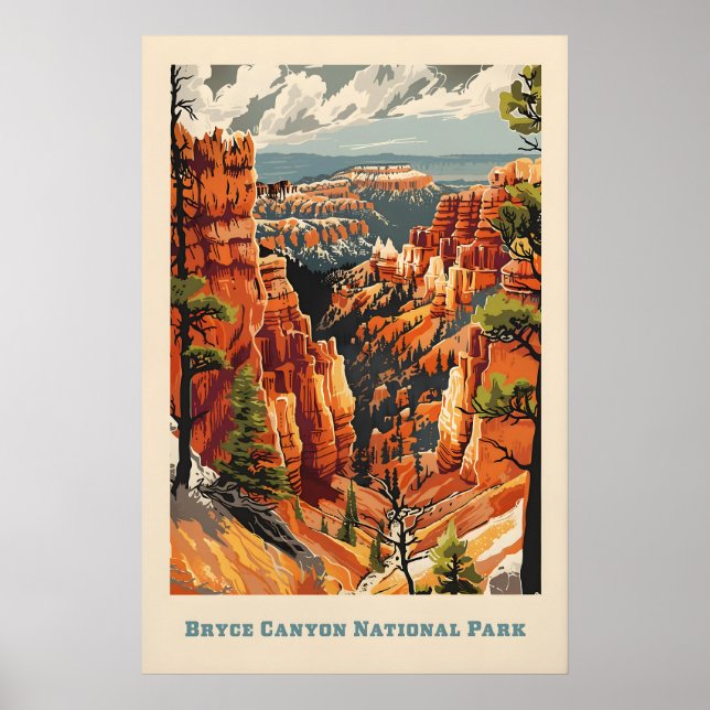 Nationalpark-Kunstposter - Bryce Canyon Retro Poster (Vorne)