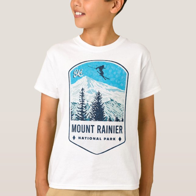Nationalpark Mount Rainier Ski Abzeichen T-Shirt (Vorderseite)