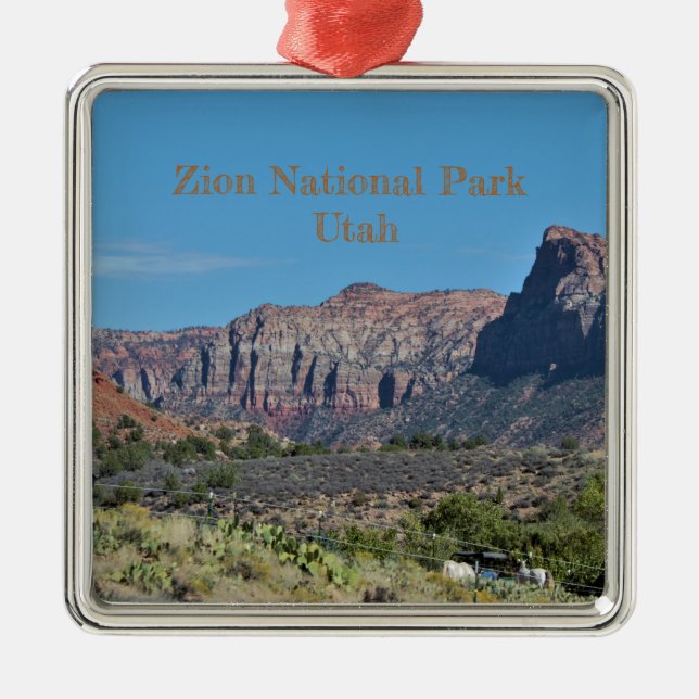 Nationalpark Mountain Zion Silbernes Ornament (Vorne)