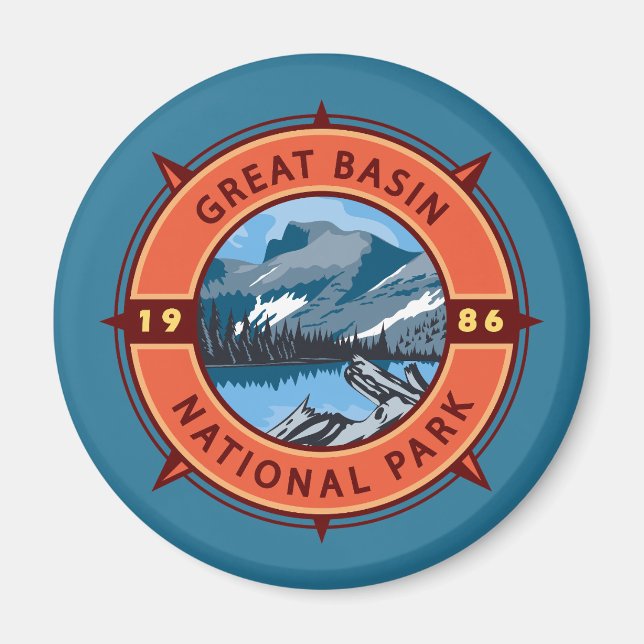 Nationalpark Nationalpark Retro Kompass Emblem Magnet (Vorne)