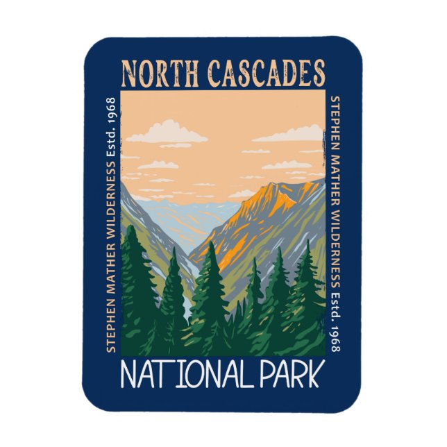 Nationalpark North Cascades Vintag in Schwierigkei Magnet (Vertikal)