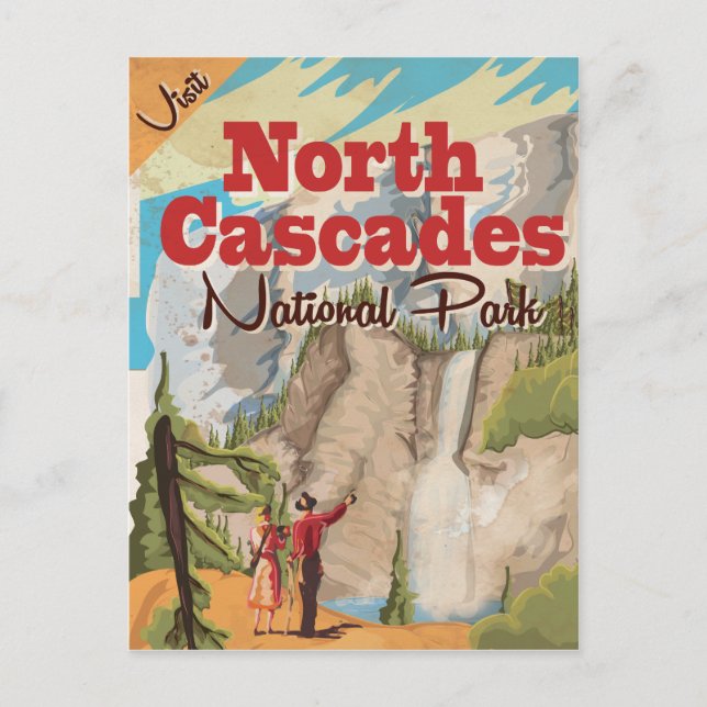 Nationalpark North Cascades Vintage Travel Poster Postkarte (Vorderseite)