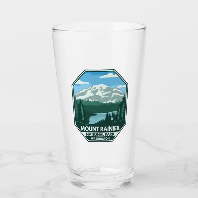 Nationalpark Rainier Minimal Retro Emblem Glas (Vorderseite)