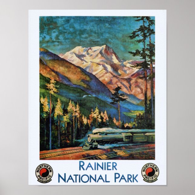 Nationalpark Rainier Vintager Zug Poster (Vorne)