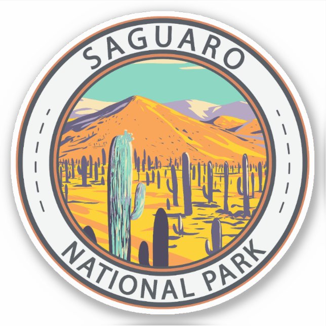 Nationalpark Saguaro Cacti im Frühjahr Abzeichen Aufkleber (Vorderseite)
