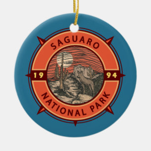 Nationalpark Saguaro Coyote Retro Kompass Emblem Keramik Ornament