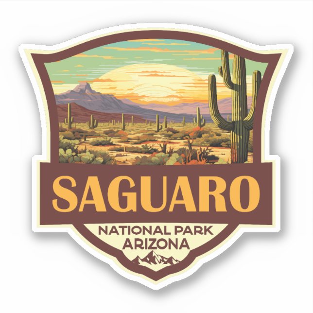 Nationalpark Saguaro Illustration Retro Aufkleber (Vorderseite)