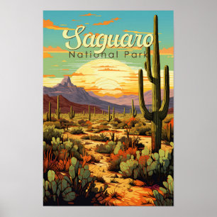Nationalpark Saguaro Illustration Retro Poster