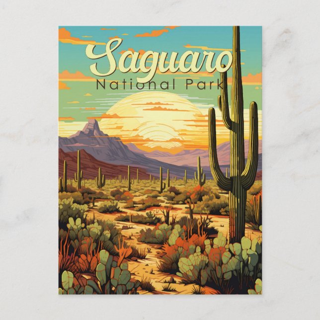 Nationalpark Saguaro Illustration Retro Postkarte (Vorderseite)