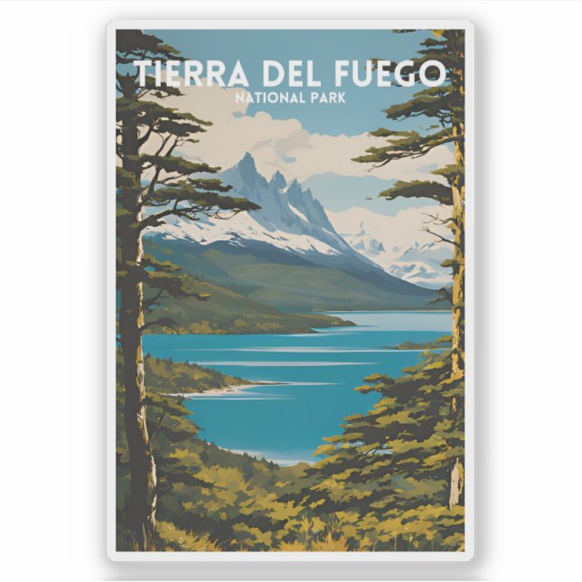 Nationalpark Tierra del Fuego Vintag Aufkleber (Vorderseite)