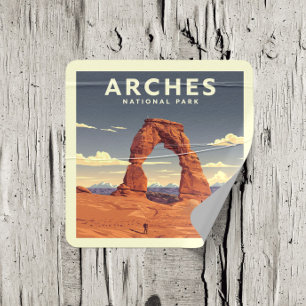 Nationalpark Vintag Arches Quadratischer Aufkleber