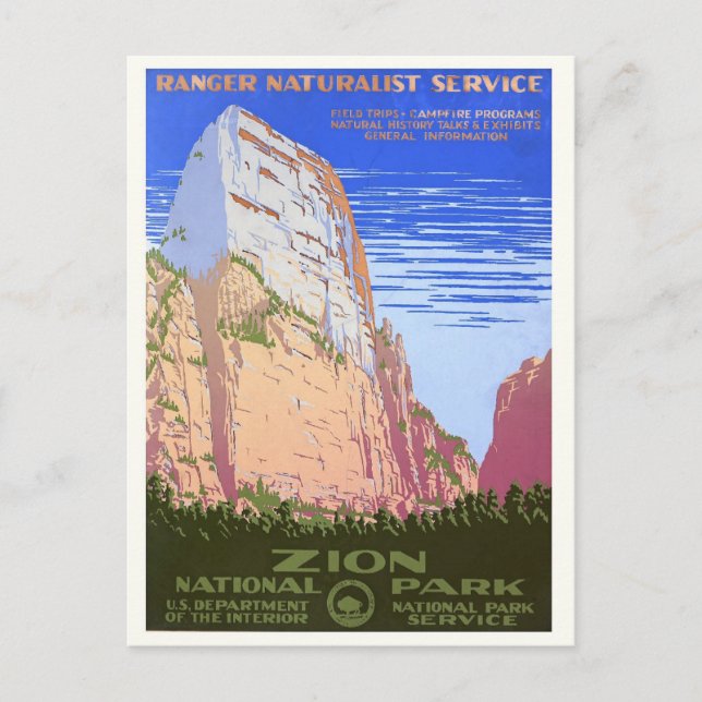Nationalpark Zion, Reisen, Vintager Stil Postkarte (Vorderseite)