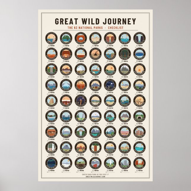 Nationalparks-Checkliste Poster – Creme (Vorne)