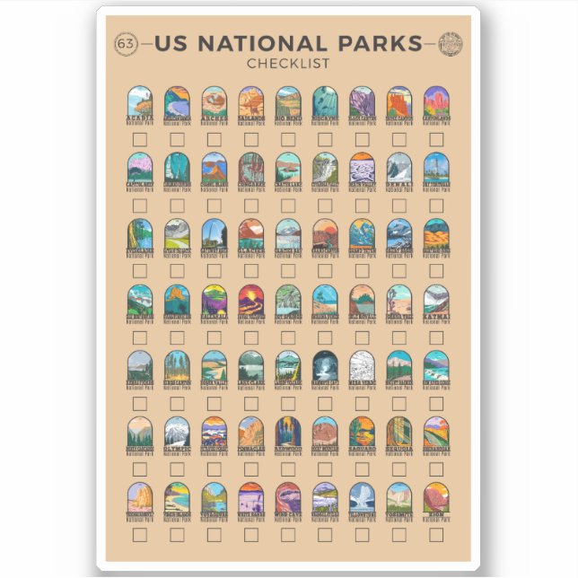 Nationalparks der Vereinigten Staaten Liste Vintag Aufkleber (Vorderseite)