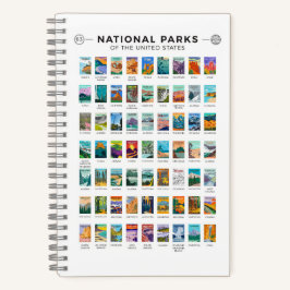 Nationalparks der Vereinigten Staaten Liste Vintag Notizbuch