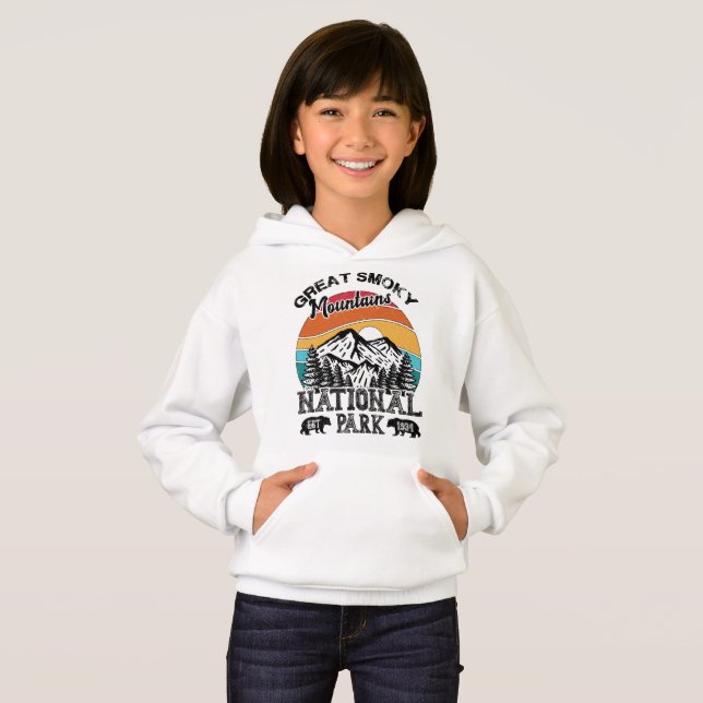 Nationalparks Große, spottige Berge Vintag Retro Hoodie (Vorne ganz)