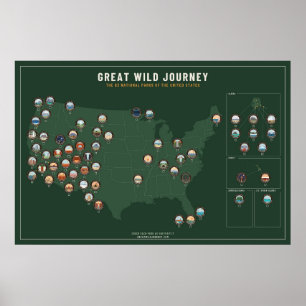 Nationalparks-Karten-Checkliste Poster – Grün