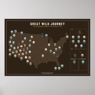 Nationalparks-Karten-Checklistenposter – Braun Poster