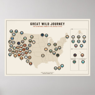 Nationalparks-Karten-Checklistenposter – Creme Poster