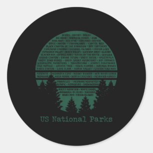 Nationalparks Liste USA Wort Kunst Wolken Bäume Ca Runder Aufkleber