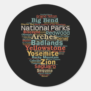 Nationalparks Liste Wortwolke Camping Wandern Männ Runder Aufkleber