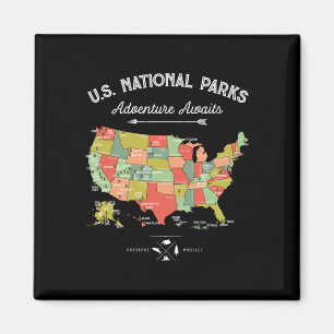 Nationalparks T-Shirt Karte Camping Frauen Männer Magnet