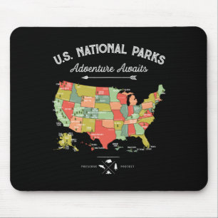 Nationalparks-T-Shirt-Karte-Camping-Frauen-Männer- Mousepad