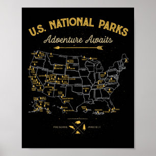 Nationalparks T-Shirt Karte Camping Frauen Männer Poster