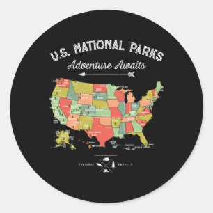 Nationalparks-T-Shirt-Karte Camping Frauen Männer Runder Aufkleber