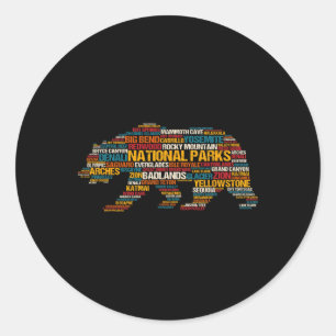 Nationalparks USA Liste Wortwolke Bär Camping An Runder Aufkleber