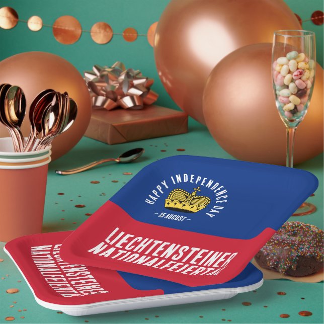 Nationaltagsflagge Liechtenstein Pappteller (Multi)
