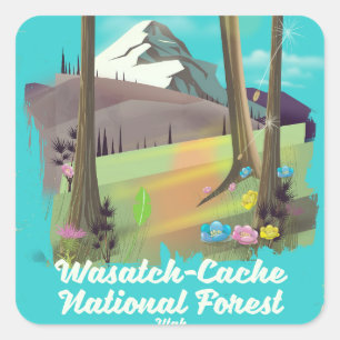 Nationalwald-Utah-Urlaubsplakat Wasatch-Cache Quadratischer Aufkleber