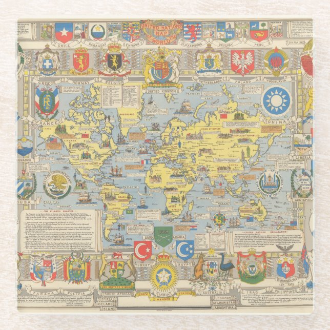 Nationens-Karte der Welt Glasuntersetzer (Vorderseite)