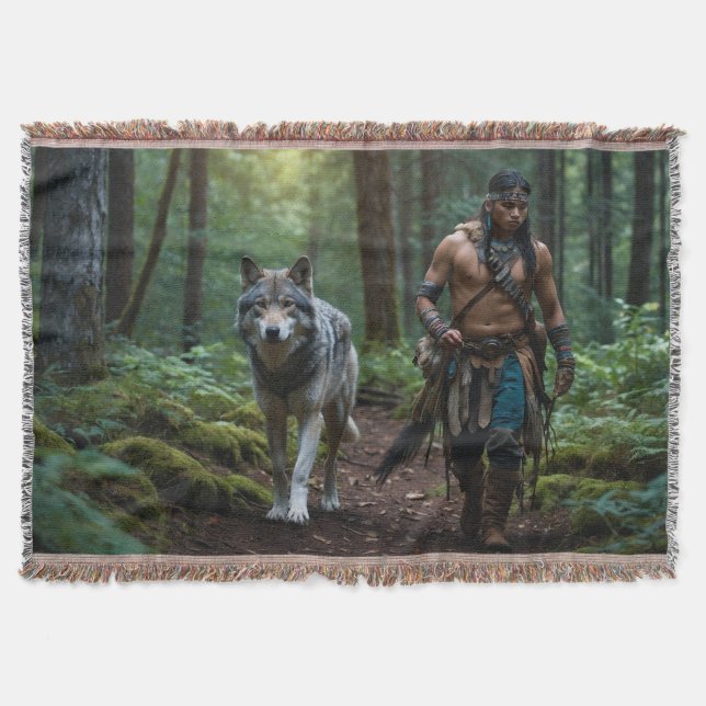 Nativ American Warrior & Wolf Wildlife Design Decke (Vorderseite)