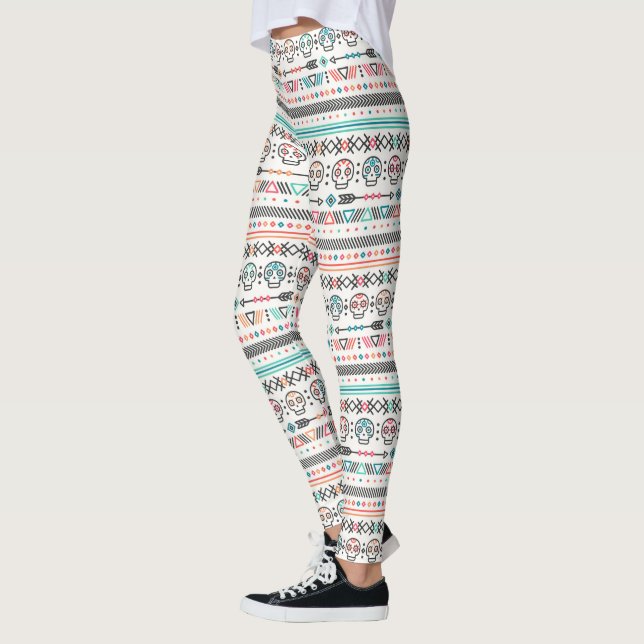 Native American Aztec und Skulls Pattern Leggings (Links)