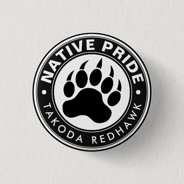 Native American Bear Paw Logo Personalized Name Button (Vorderseite)