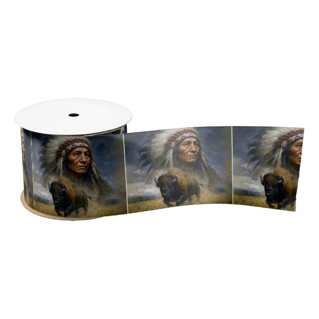 Native American Chief with Charging Buffalo Satinband (Spule)