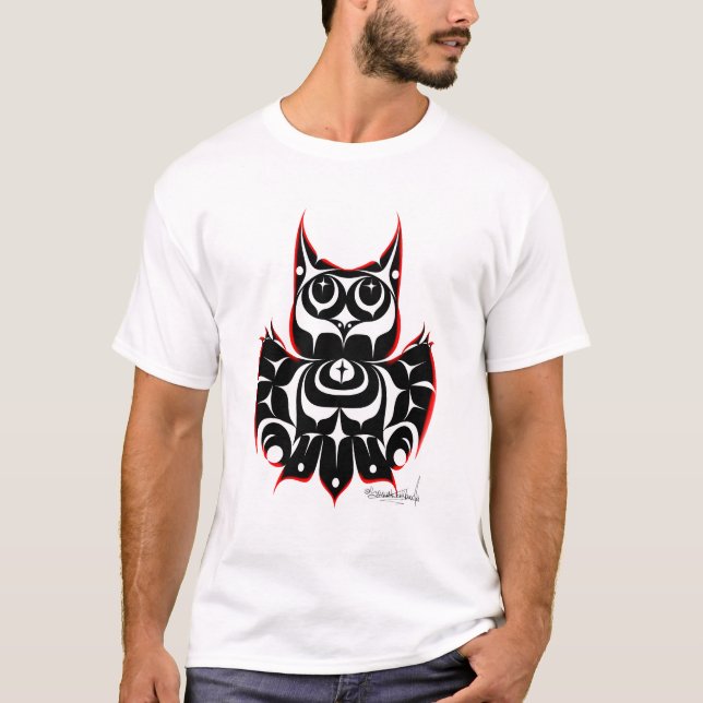 Native American Coast Salish Style Horned Owl  T-Shirt (Vorderseite)