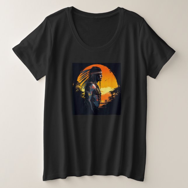 Native American Day Warrior Sunset Retro For Boys  Große Größe T-Shirt (Design vorne)