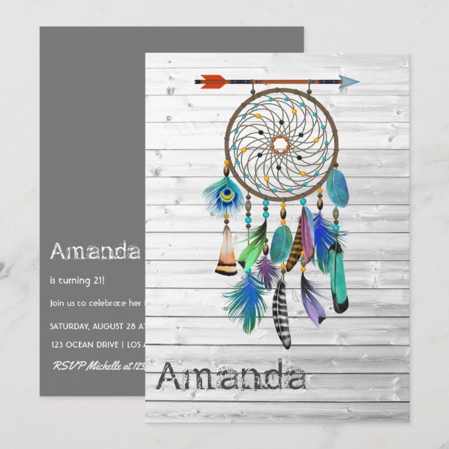 Native American Dreamcatcher Birthday Party Einladung (Vorne/Hinten)