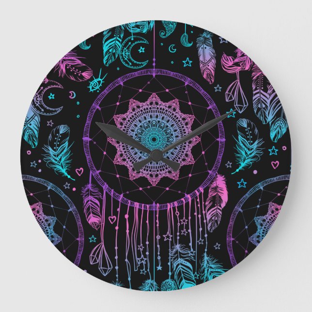 Native American Dreamcatcher Moon Pattern Große Wanduhr (Vorderseite)