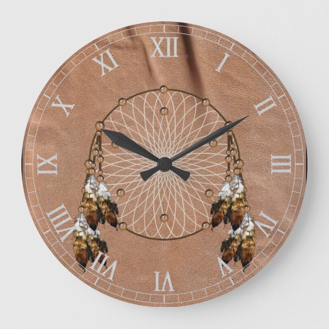 Native American Dreamcatcher Wall Clock Große Wanduhr (Vorderseite)