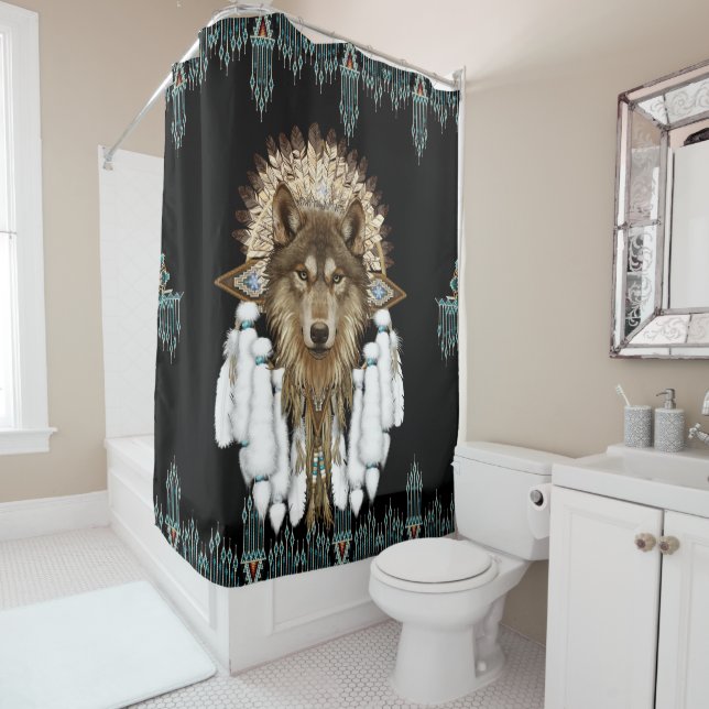 Native American Dreamcatcher Wolf 05 Duschvorhang (Beispiel)