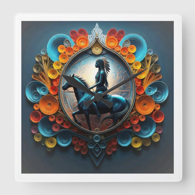 "Native American Dreamscape" Quadratische Wanduhr (Vorderseite)