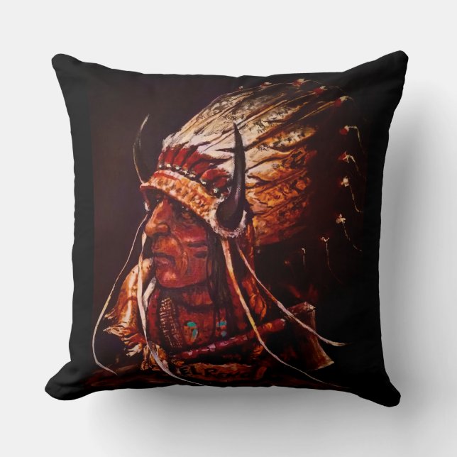 Native American "El Reno Chief" Throw Pillow Kissen (Vorderseite)