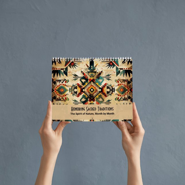 Native American Ethnic Art Tribe Pattern Vintage Kalender (native american indian calendars planners chief landscapes  feathers)