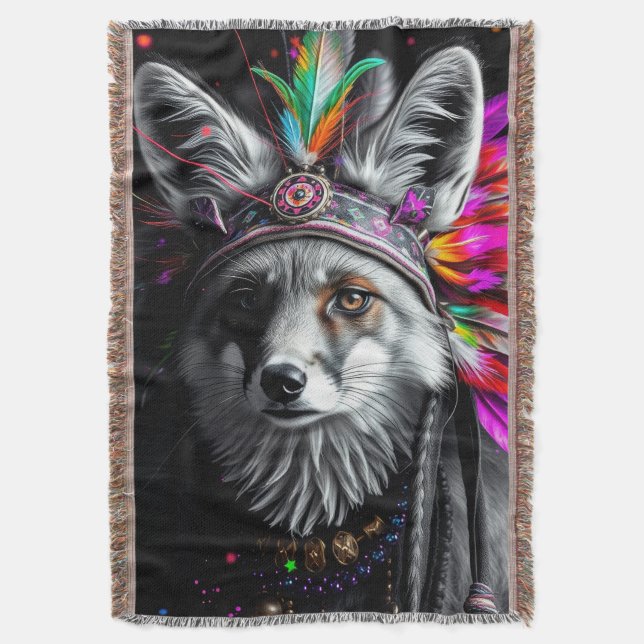 Native American Fox art Decke (Vorderseite Vertikal)
