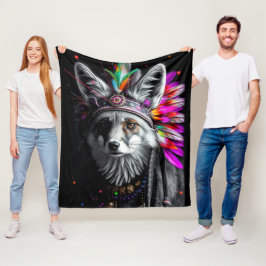 Native American Fox art Fleecedecke